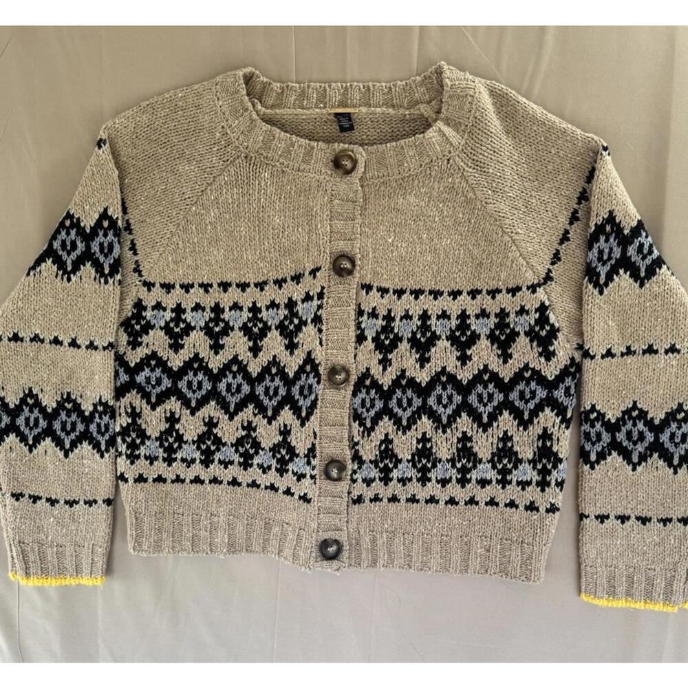 Magaschoni women's beige and black Nordic Fair Isle cropped cardigan Size XL